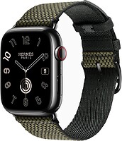 Фото Apple Watch Hermes Series 9 GPS + Cellular 45mm Space Black Stainless Steel Case with Vert/Noir Toile H Single Tour