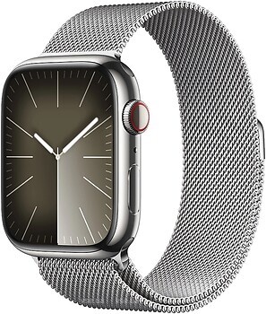Фото Apple Watch Series 9 GPS + Cellular 41mm Silver Stainless Steel Case with Silver Milanese Loop (MRJ43)