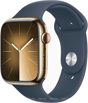 Фото Apple Watch Series 7 GPS + Cellular 41mm Gold Stainless Steel Case with Abyss Blue Sport Band (MN9K3)