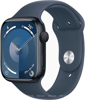 Фото Apple Watch Series 9 GPS 45mm Midnight Aluminium Case with Storm Blue Sport Band (MT3R3)