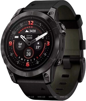 Фото Garmin Epix Pro Gen 2 Sapphire 47 mm Carbon Gray DLC Titanium with Black Leather Band (010-02803-30)