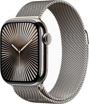 Фото Apple Watch Series 10 GPS + Cellular 42mm Natural Titanium Case with Natural Milanese Loop (MWXF3)