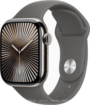 Фото Apple Watch Series 10 GPS + Cellular 42mm Natural Titanium Case with Stone Grey Sport Band (MWXE3)