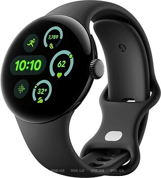 Фото Google Pixel Watch 3 41mm Matte Black Aluminum case Obsidian Active Band