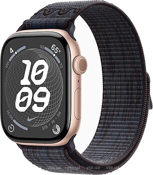 Фото Apple Watch Series 10 GPS 46mm Rose Gold Aluminium Case with Black/Blue Nike Sport Loop (MYJD3,MWX23)