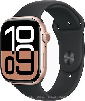 Фото Apple Watch Series 10 GPS 46mm Rose Gold Aluminum Case with Black Sport Band (MWX23+MXM43)