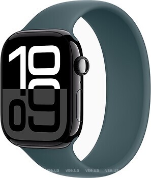 Фото Apple Watch Series 10 GPS + Cellular 46mm Jet Black Aluminum Case with Lake Green Solo Loop (MWX13,MY923)