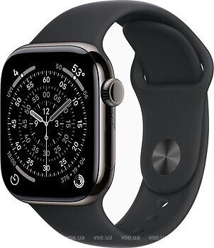 Фото Apple Watch Series 11 GPS + Cellular 42mm Slate Titanium Case with Black Sport Band (MF8R4RK/A)