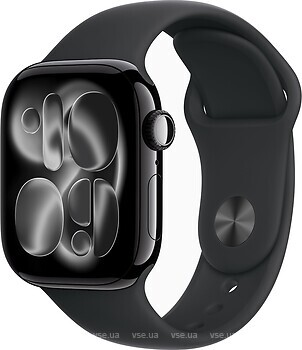 Фото Apple Watch Series 11 GPS + Cellular 42mm Jet Black Aluminum Case with Black Sport Band (MF854RK/A)