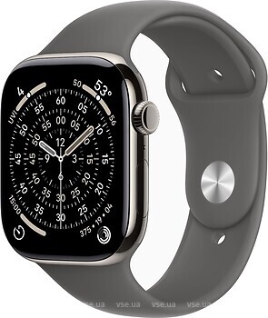 Фото Apple Watch Series 11 GPS + Cellular 46mm Natural Titanium Case with Stone Grey Sport Band (MFCX4RK/A)