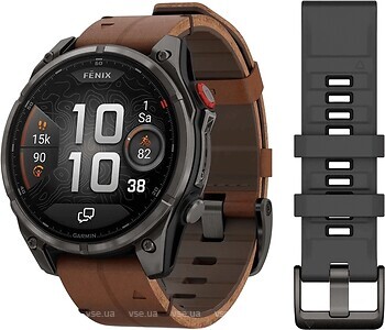 Фото Garmin Fenix 8 Pro Amoled Sapphire 47mm Carbon Gray Dlc Titanium with Chestnut Leather Band (010-03198-40)