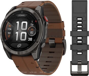 Фото Garmin Fenix 8 Pro Amoled Sapphire 51mm Carbon Gray Dlc Titanium with Chestnut Leather Band (010-03199-40)