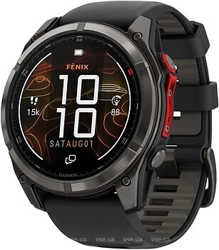 Фото Garmin Fenix 8 Pro MicroLED Sapphire 51mm Carbon Gray DLC Titanium with Black/Pebble Gray Silicone Band (010-03380-05)