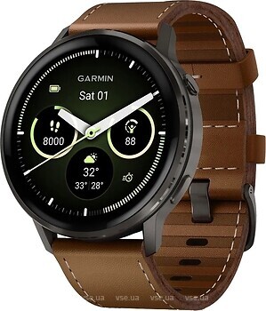 Фото Garmin Venu 4 45mm Slate with Black Silicone Band and Brown Leather Band (010-03014-03)