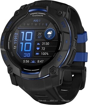 Фото Garmin Instinct 3 50mm Amoled Black with Black/Bolt Blue Band (010-03020-03)