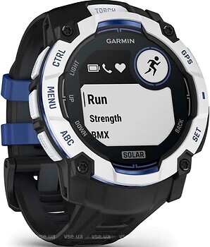 Фото Garmin Instinct 3 50mm Solar Whitestone with Black/Bolt Blue Band (010-02935-03)