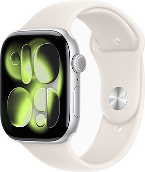 Фото Apple Watch Series 11 GPS 46mm Silver Aluminum Case with Starlight Sport Band (MEWC4)