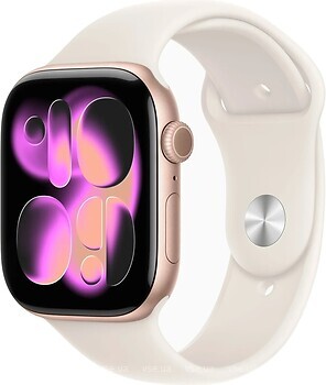 Фото Apple Watch Series 11 GPS 46mm Rose Gold Aluminum Case with Starlight Sport Band (MEWA4, MXM73)