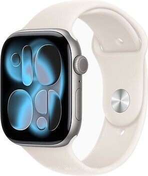 Фото Apple Watch Series 11 GPS 46mm Space Grey Aluminium Case with Starlight Sport Band (MEW94+MXM73)
