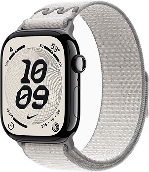 Фото Apple Watch Series 11 GPS 46mm Jet Black Aluminum Case with Veiled Grey Nike Sport Loop (MEW84+MGD44)