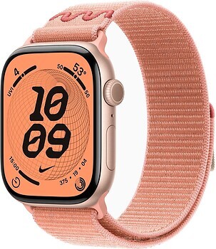 Фото Apple Watch Series 11 GPS 46mm Rose Gold Aluminum Case with Alpengiow Pink Nike Sport Band (MEWA4+MGC64)
