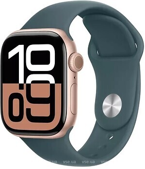 Фото Apple Watch Series 10 GPS 46mm Rose Gold Aluminum Case with Light Green Sport Band (MWX23+MXLR3)