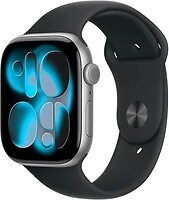 Фото Apple Watch Series 11 GPS 46mm Space Grey Aluminium Case with Black Sport Band (MEW94+MXM53)