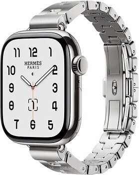 Фото Apple Watch Series 11 GPS + Cellular 42mm Silver Titanium Case with Hermes Satine Grand H Fin (MF9P4+MGLV4)