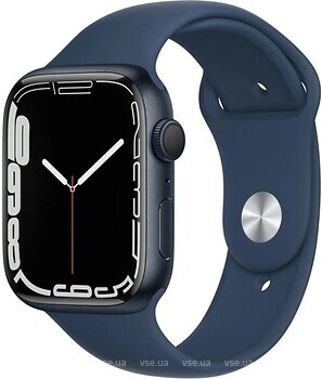 Фото Apple Watch Series 7 GPS 45mm Midnight Aluminum Case with Abyss Blue Sport Band (MKNN3+MKUW3)