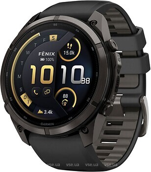 Фото Garmin Fenix 9 Pro inReach 47mm Carbon Gray DLC Titanium with Black/Pebble Gray Silicone Band (010-04336-10/11)