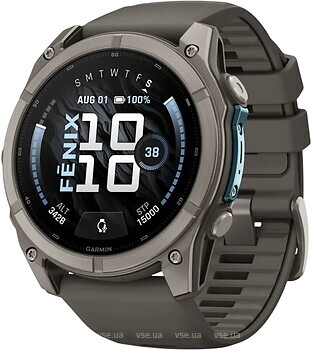 Фото Garmin Fenix 9 51mm Titanium with Pebble Gray Silicone Band (010-04763-00/01)