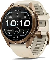 Фото Garmin Fenix 9 Pro 43mm Autumn Gold Titanium with Cream/French Gray Silicone Band (010-04335-25/26)