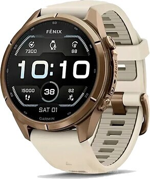 Фото Garmin Fenix 9 Pro 43mm Autumn Gold Titanium with Cream/French Gray Silicone Band (010-04335-25/26)