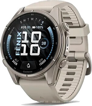 Фото Garmin Fenix 9 Amoled 43mm Sapphire Titanium with Fog Gray Silicone Band (010-04761-00/01)