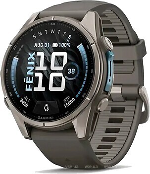 Фото Garmin Fenix 9 Amoled 43mm Sapphire Titanium with Pebble Gray Silicone Band (010-04761-10/11)