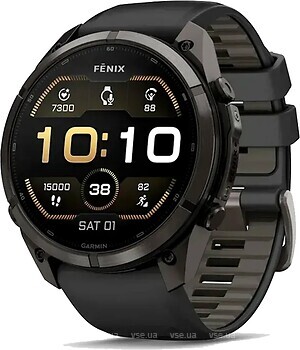 Фото Garmin Fenix 9 Pro 51mm Carbon Gray DLC Titanium with Black/Pebble Gray Silicone Band (010-04337-15/16)