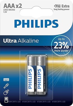 Фото Philips AAA Alkaline 2 шт Ultra Alkaline (LR03E2B/10)