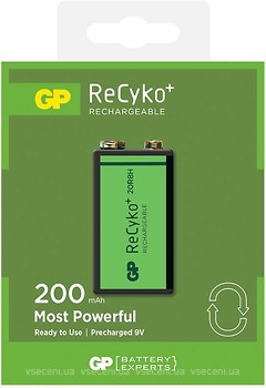 Фото GP Batteries Krona ReCyko+ Rechargeable 200mAh NiMh 9V 1 шт (20R8HBE-U1)