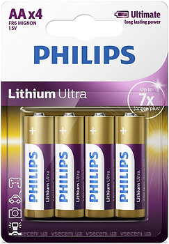 Фото Philips AA Lithium 4 шт Lithium Ultra (FR6LB4A/10)