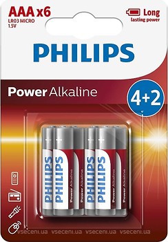 Фото Philips AAA Alkaline 6 шт Power Alkaline (LR03P6BP/10)