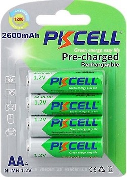 Фото PKCELL AA Ni-Mh 2600 mAh Pre-Charged 4 шт (PC/AA2600-4BA)