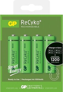 Фото GP Batteries AA/R6 1000mAh NiMh 4 шт ReCyko+ Smart Energy (100AAHCE-2GB4)