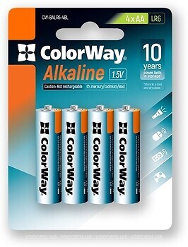 Фото ColorWay AA LR6 Alkaline Power 1.5V 4 шт (CW-BALR06-4BL)