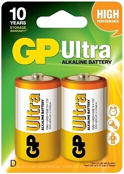 Фото GP Batteries D Alkaline 2 шт Ultra (13AU-U2)