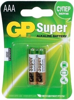 Фото GP Batteries AAA Alkaline 2 шт Super (24A-2UE2)