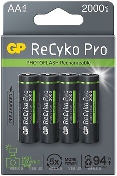 Фото GP Batteries AA 2000mAh NiMh 4 шт Recyko Pro (GP210AAHCF-2APCEB4)