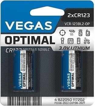 Фото Vegas Optimal CR-123 3V Lithium 2 шт (VCR-123BL2-OP)