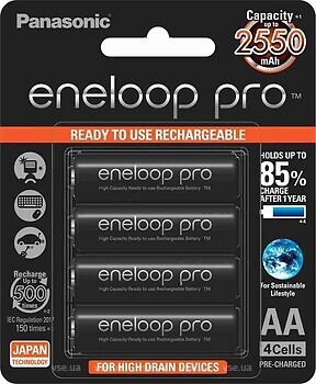 Фото Panasonic AA 2550mAh NiMh 4 шт Eneloop Pro (BK-3HCCE/4BN)