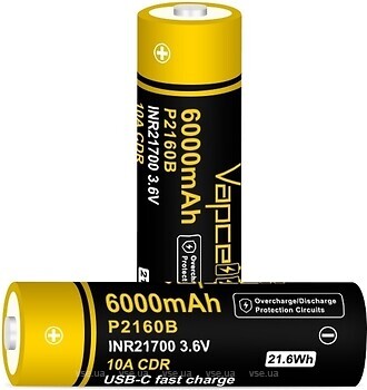 Фото Vapcell P2160B 21700 6000 mAh 10A 2 шт