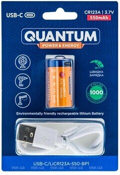 Фото Quantum USB 3.7V CR123A 550 mAh 1 шт